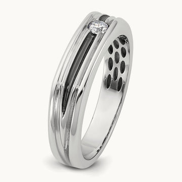 w/Black Rhodium IB Goodman Mens Complete 1/10ct Diamond Ring, 14K White Gold