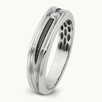 w/Black Rhodium IB Goodman Mens Complete 1/10ct Diamond Ring, 14K White Gold