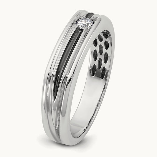 w/Black Rhodium IB Goodman Mens Complete 1/10ct Diamond Ring, 14K White Gold