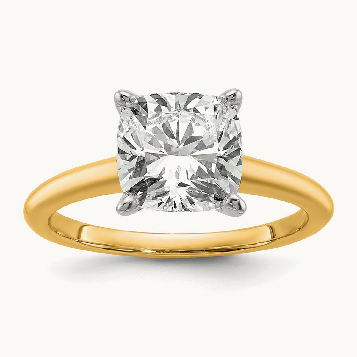 14ktt 3ct Cert Lab Grown Diamond VS+ F+ Cushion Comp Solitaire Eng Ring
