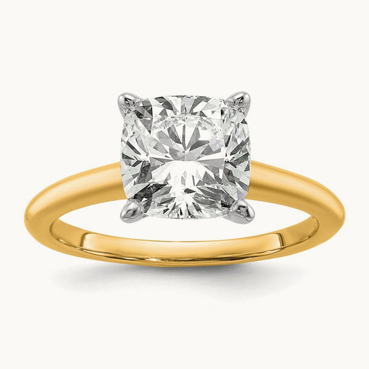 14ktt 3ct Cert Lab Grown Diamond VS+ F+ Cushion Comp Solitaire Eng Ring