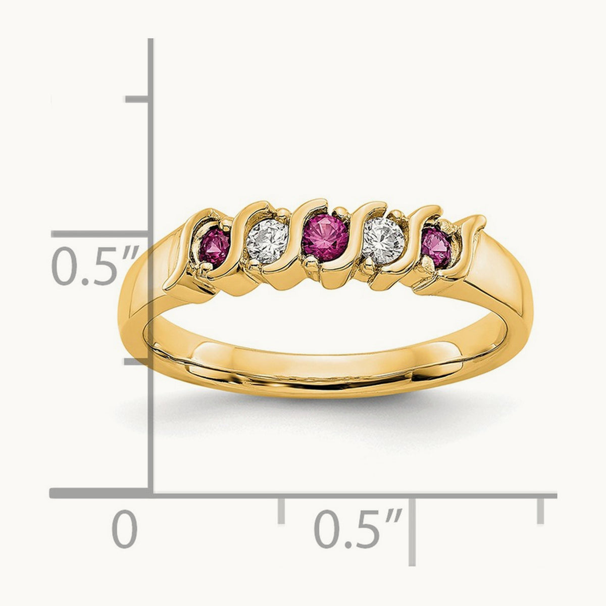 Diamond with Ruby Band — 14K Yellow Gold, 0.09 ct, 7