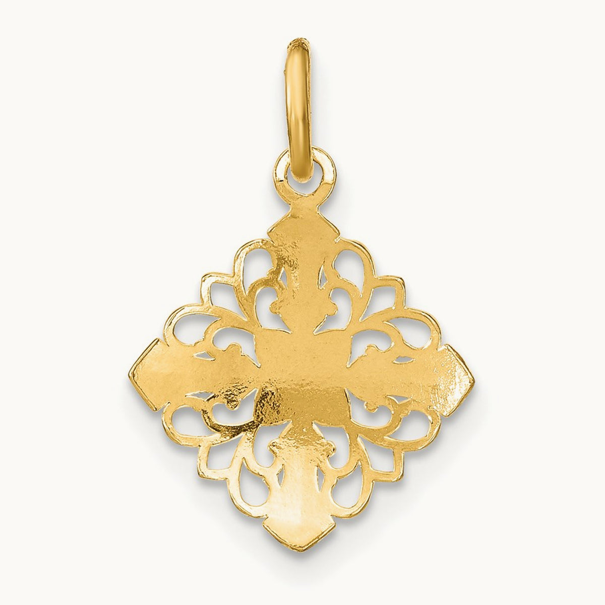 w/Rhodium and D/C Filigree Medallion Charm, 14K