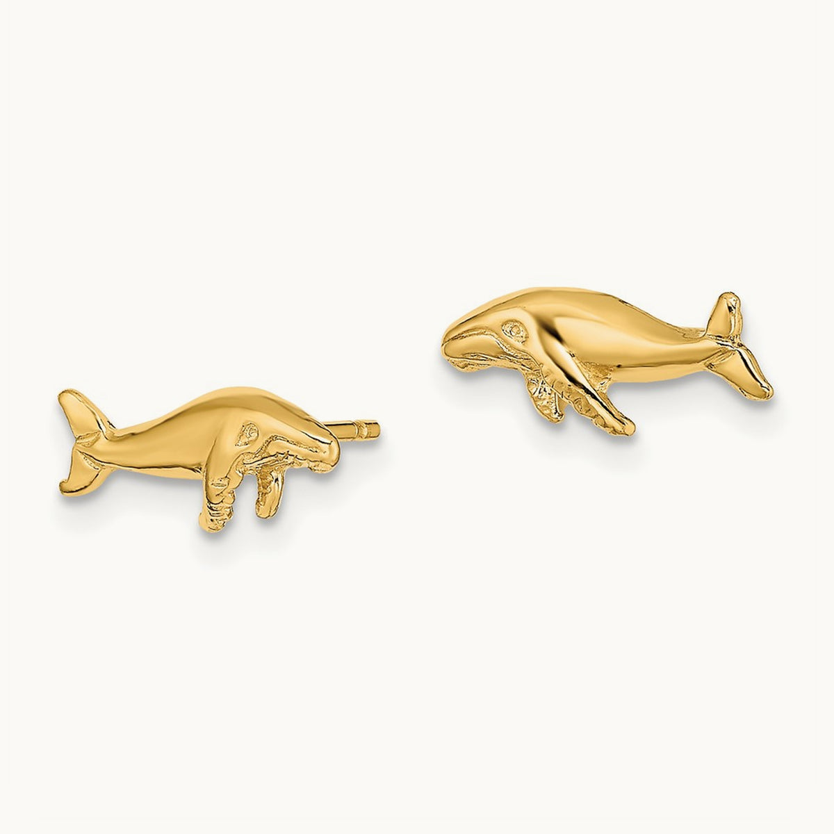 Whale Post Earrings, 14K