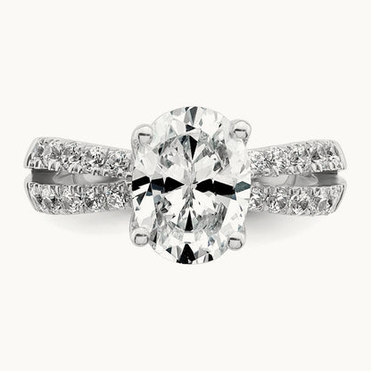 1 5/8ct Cert Lab Grown Diamond VS+ F+ Oval Comp Eng Ring, 14K White Gold