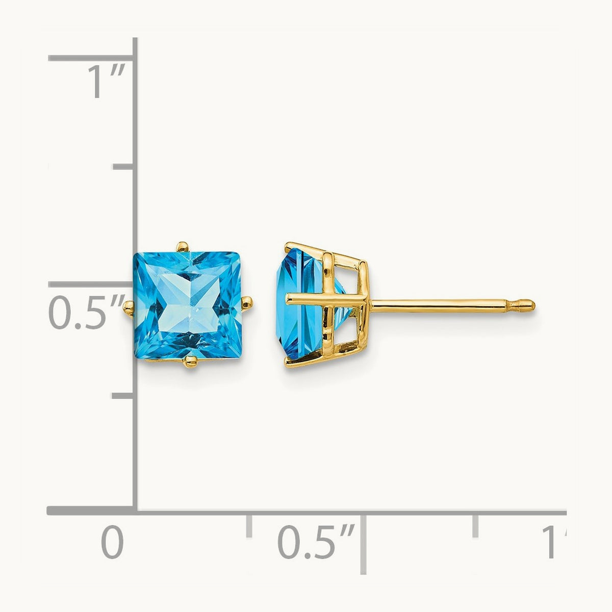 Princess Cut Blue Topaz Earrings, 6mm, 14K
