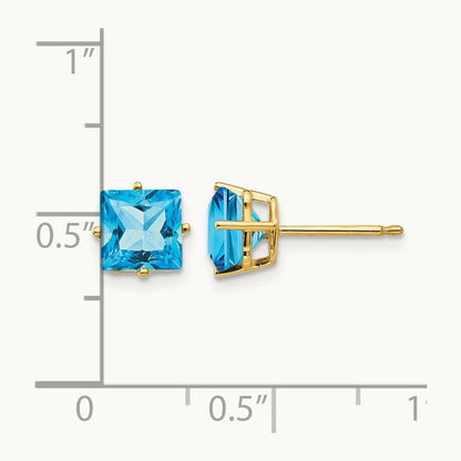 Princess Cut Blue Topaz Earrings, 6mm, 14K
