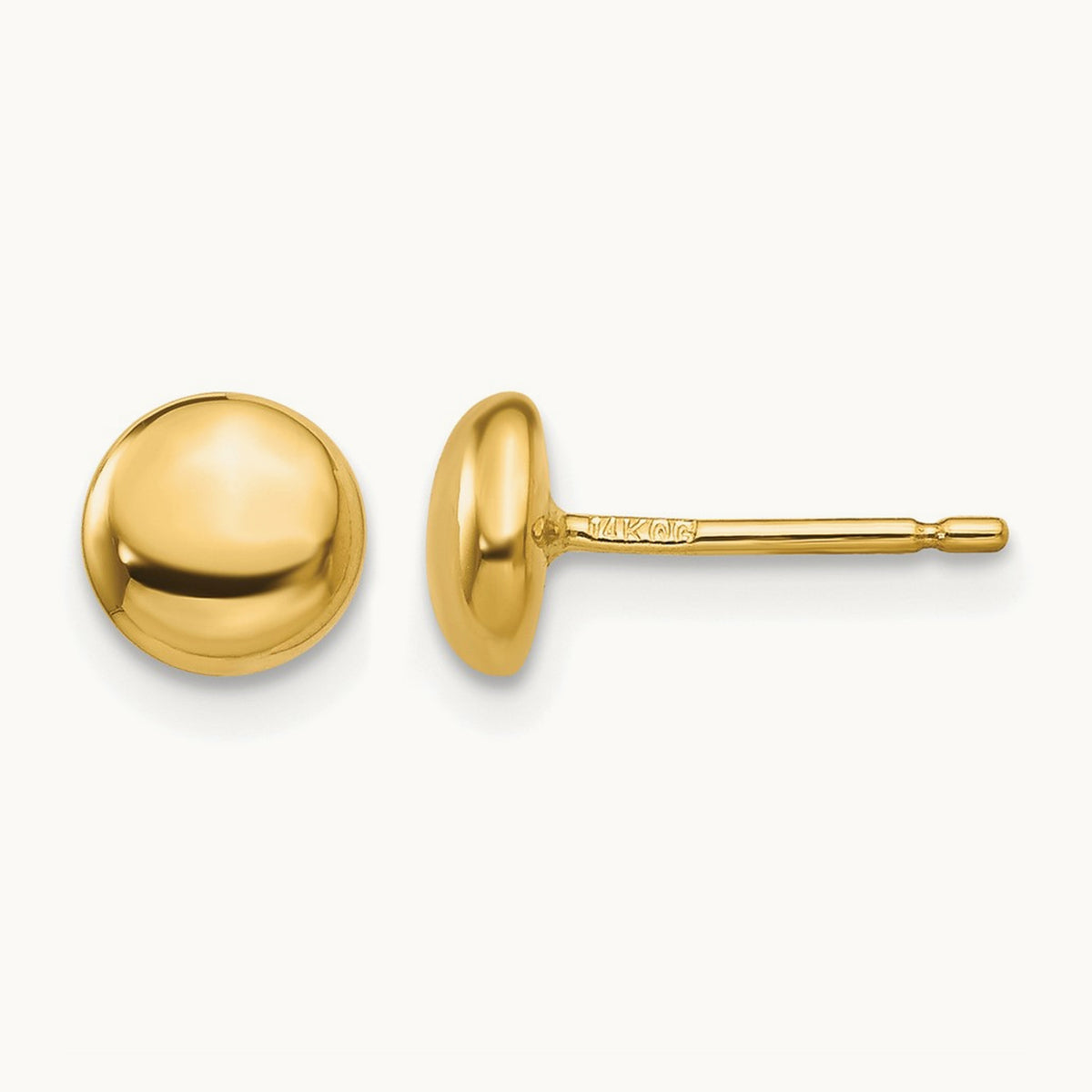 Polished Button Post Earrings, 6mm, 14K