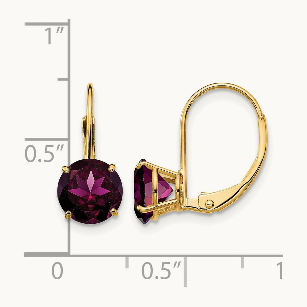 Rhodolite Garnet Leverback Earrings, 7mm, 14K