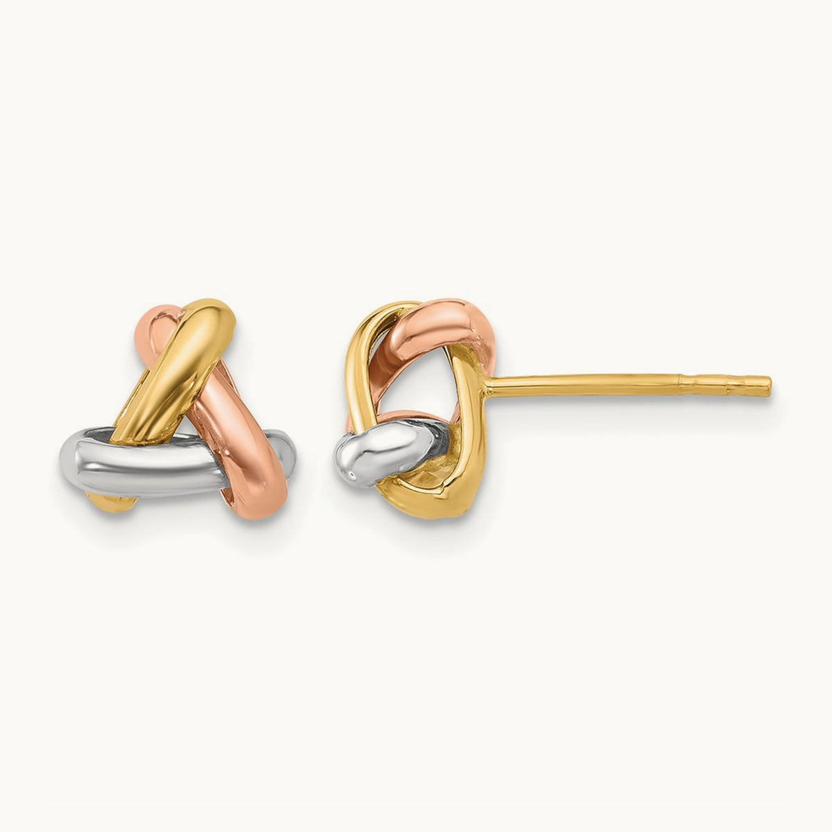 Tri-color Polished Love Knot Post Earrings, 14K — Leslie's