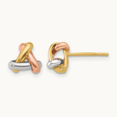 Tri-color Polished Love Knot Post Earrings, 14K — Leslie's