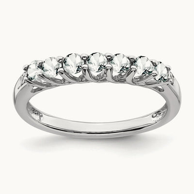 White Topaz and Diamond 7-stone Ring, 14K White Gold