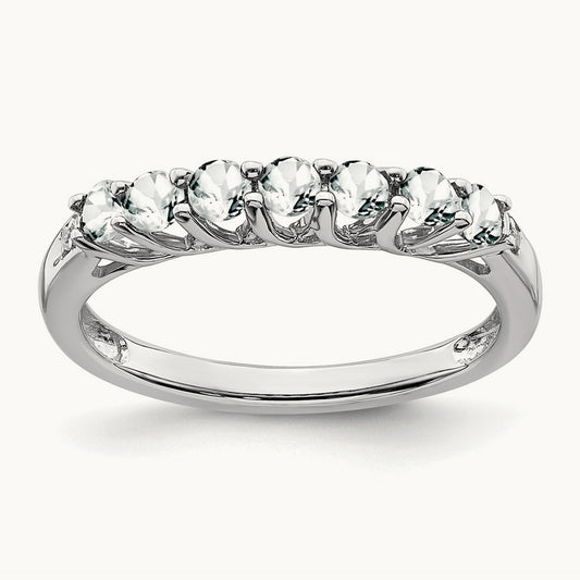 White Topaz and Diamond 7-stone Ring, 14K White Gold
