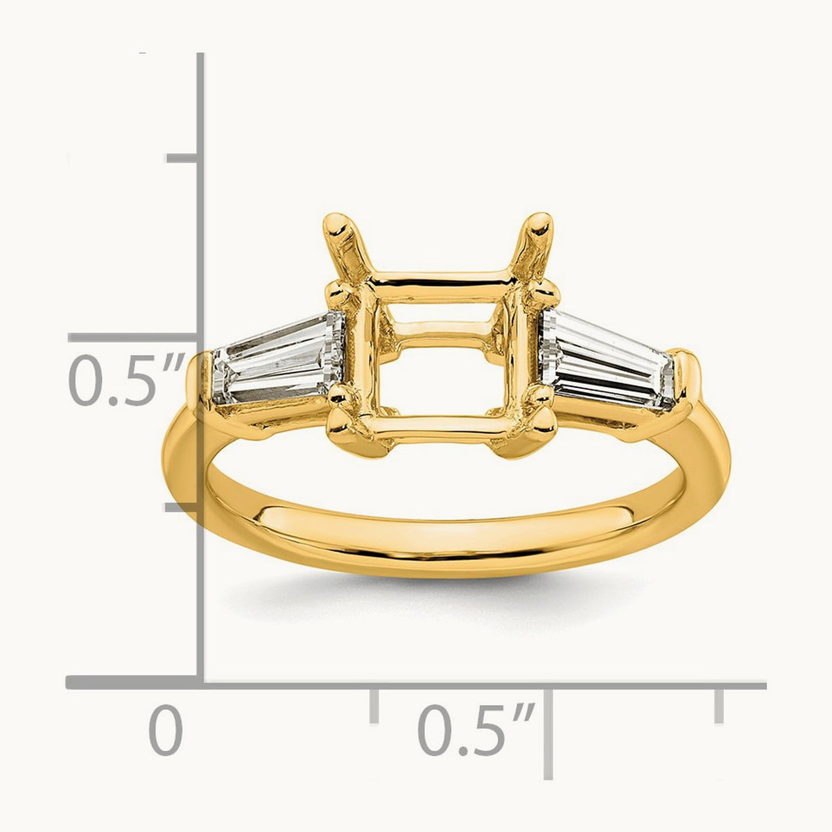 Baguette Princess Semi-Mount Engagement Ring — 14K Yellow Gold, 3/4 ct, 7