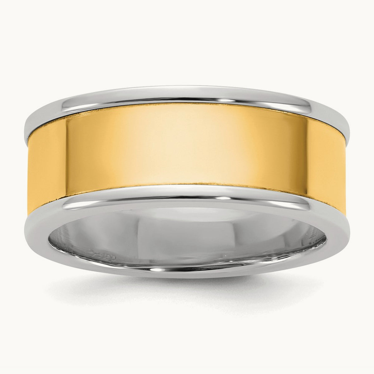 W/Y Step Up Flat Edge Wedding Band, 8mm, 14K Two-tone