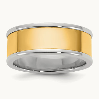 W/Y Step Up Flat Edge Wedding Band, 8mm, 14K Two-tone