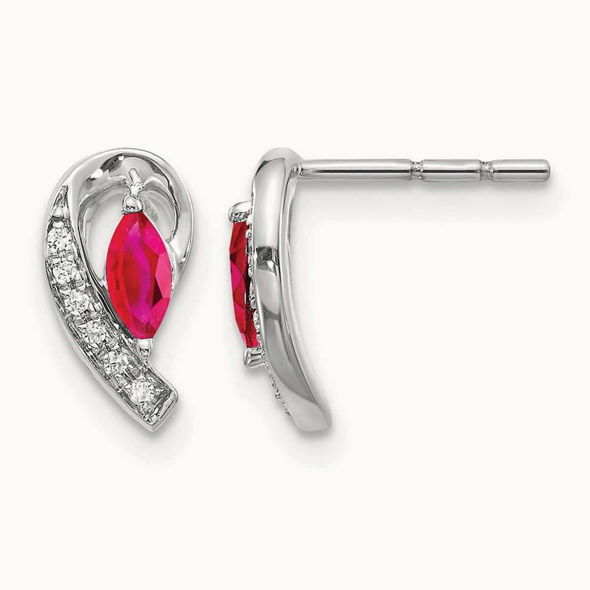 Diamond and Ruby Earrings — 14K White Gold