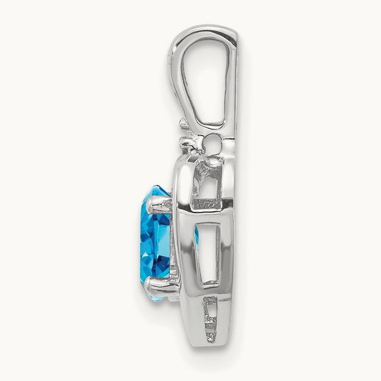 Blue Topaz and Diamond Heart Pendant — 14K White Gold