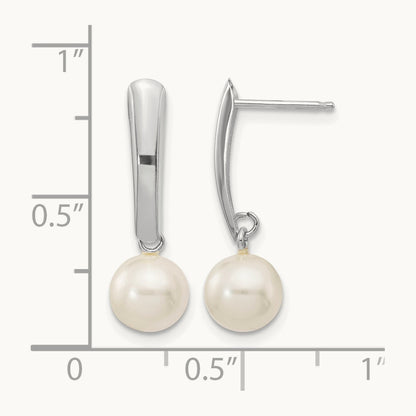 6- Round White FWC Pearl Post Dangle Earrings, 7mm, 14K White Gold
