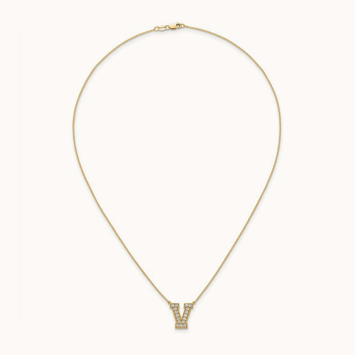 Initial Necklace — 14K Yellow Gold, V, 3/8 ct