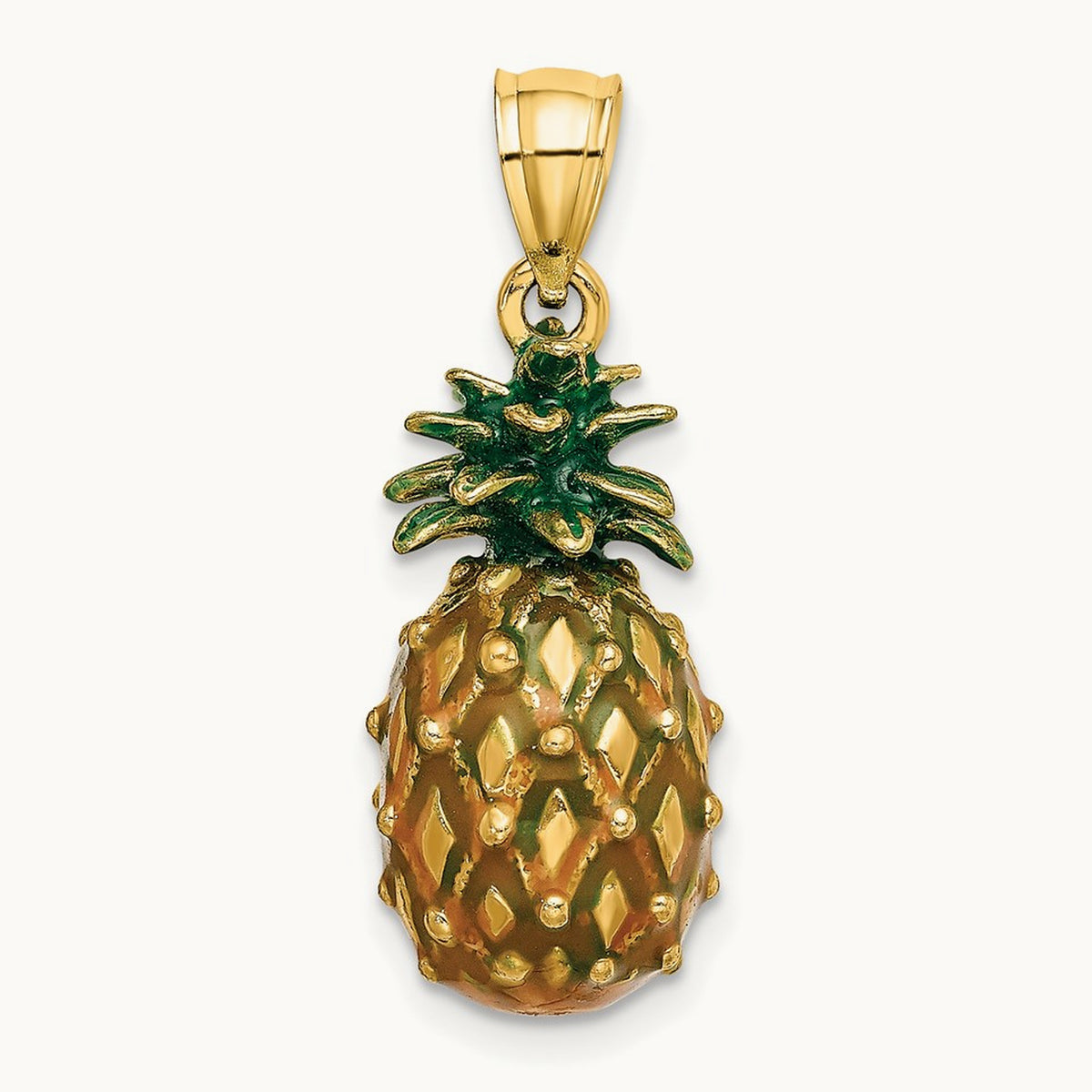 Enamel and Polished 3-D Pineapple Charm, 14K