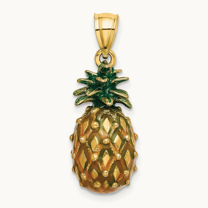Enamel and Polished 3-D Pineapple Charm, 14K