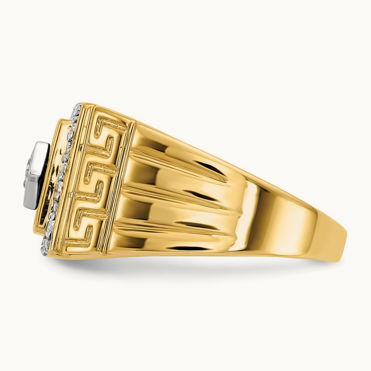 Onyx and Diamond Greek Key Design Mens Ring, 14K
