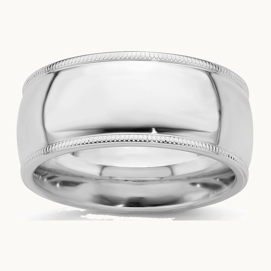 Sterling Silver Rhodium-plated 9mm Comfort Fit Milgrain Band