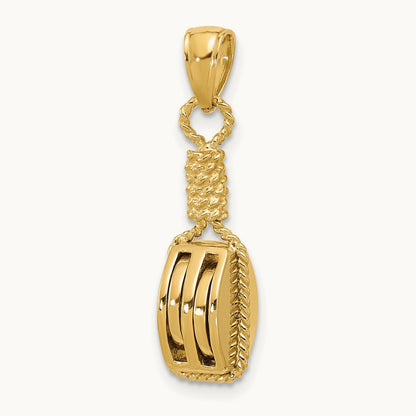 3D Block Mariners Pulley Charm, 14K