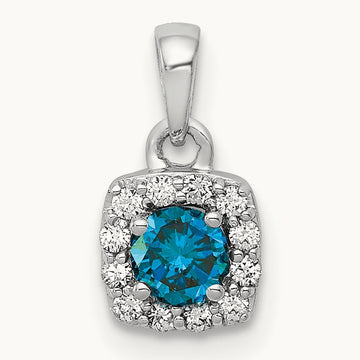 1/3ct. Blue/White Diamond Square Pendant, 14K White Gold