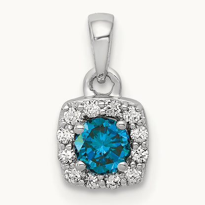 1/3ct. Blue/White Diamond Square Pendant, 14K White Gold