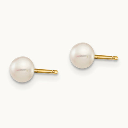 Madi K 4- White Button Freshwater Cultured Pearl Stud Post Earrings, 5mm, 14K