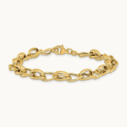 Polished and Textured Fancy Link Bracelet, 14K