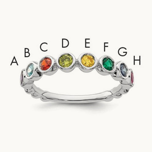 8 Birthstone Mother's Ring, 14K White Gold