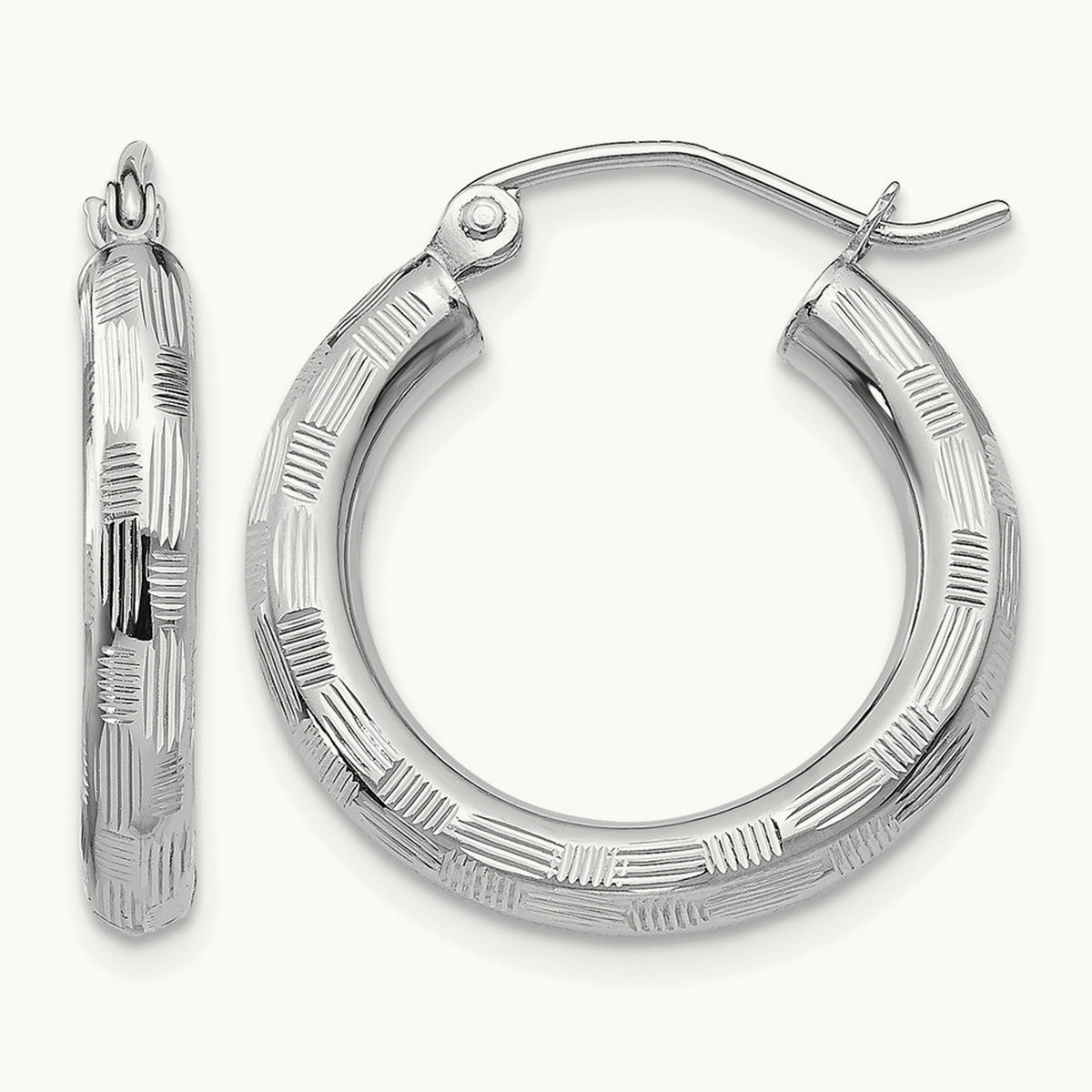 Diamond-cut Hoop Earrings, 14K White Gold