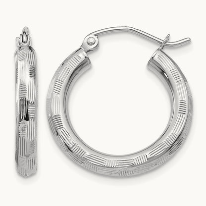 Diamond-cut Hoop Earrings, 14K White Gold