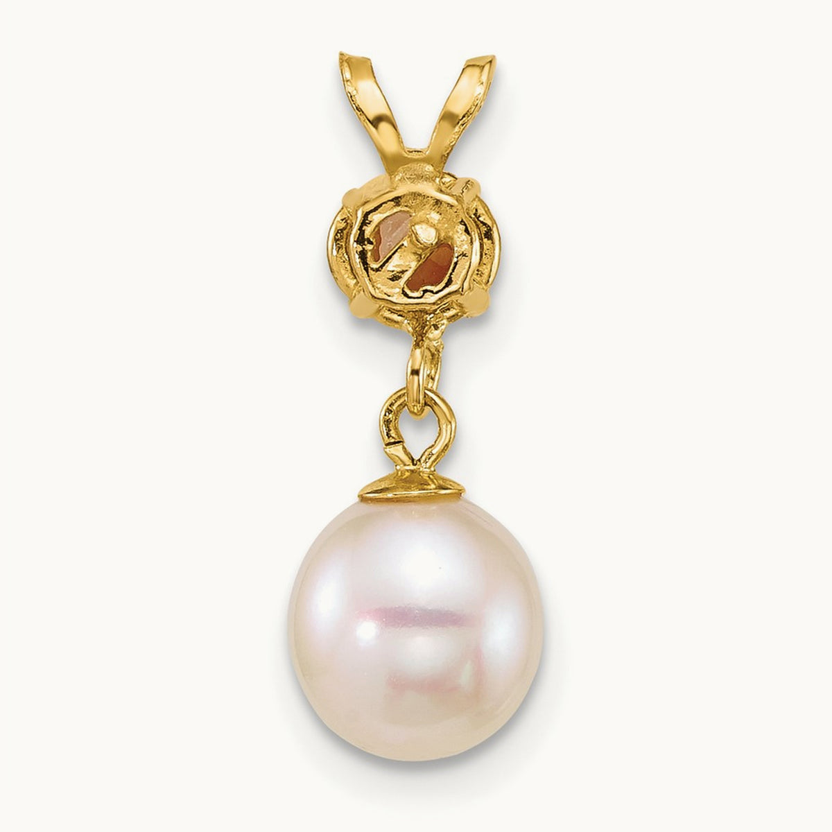 7- Round White FWC Pearl and Citrine Pendant, 8mm, 14K