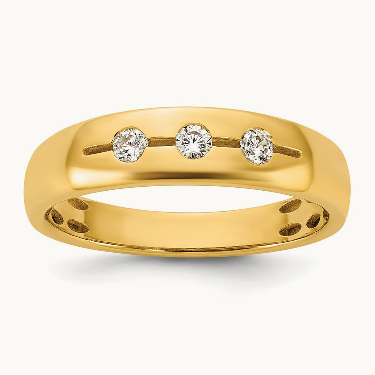 IB Goodman Mens Polished Complete 3-Stone 1/6ct Diamond Ring, 14K Yellow Gold