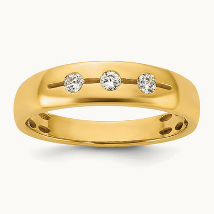 IB Goodman Mens Polished Complete 3-Stone 1/6ct Diamond Ring, 14K Yellow Gold