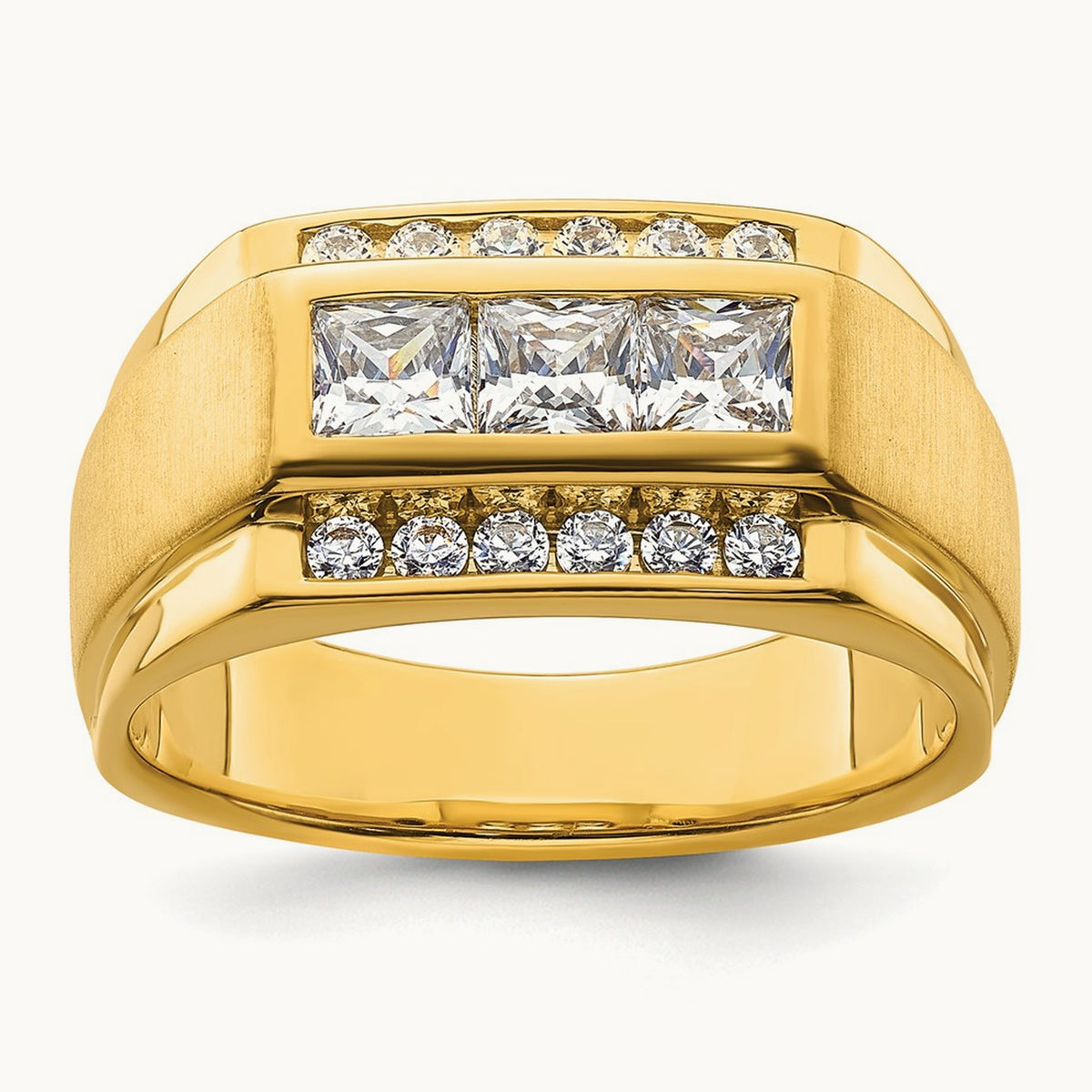 Polished & Satin Men's Ring, 1.00 ct tw Lab-Grown Diamond
