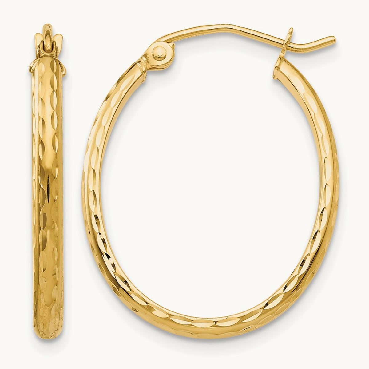 Lightweight Diamond-cut Oval Hoop Earrings — 14K Yellow Gold, 20mm