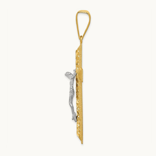 Diamond-cut Crucifix Pendant, 14K Two-tone