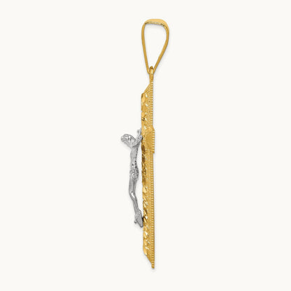 Diamond-cut Crucifix Pendant, 14K Two-tone