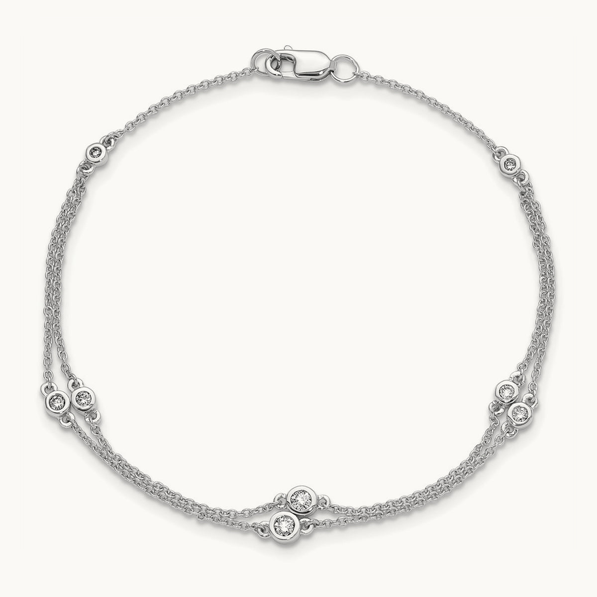 Diamond Multi Station Double Strand Bracelet — 14K White Gold
