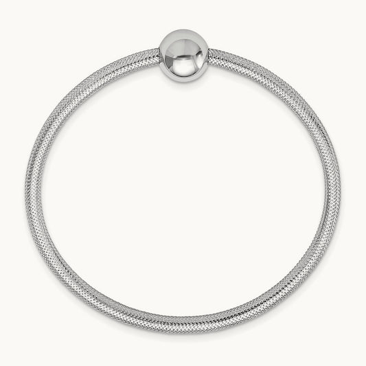 Rhodium-plated Polished with Bead Stretch Bracelet with white — 14K Two-Tone Gold