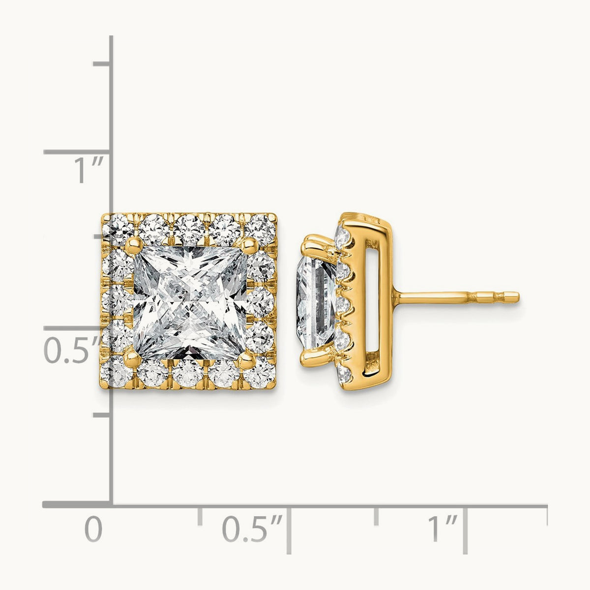 Princess Halo Post Earrings, 0.50-7.50 ct tw Lab-Grown Diamond — 7 5/8 ct, 14K Yellow Gold