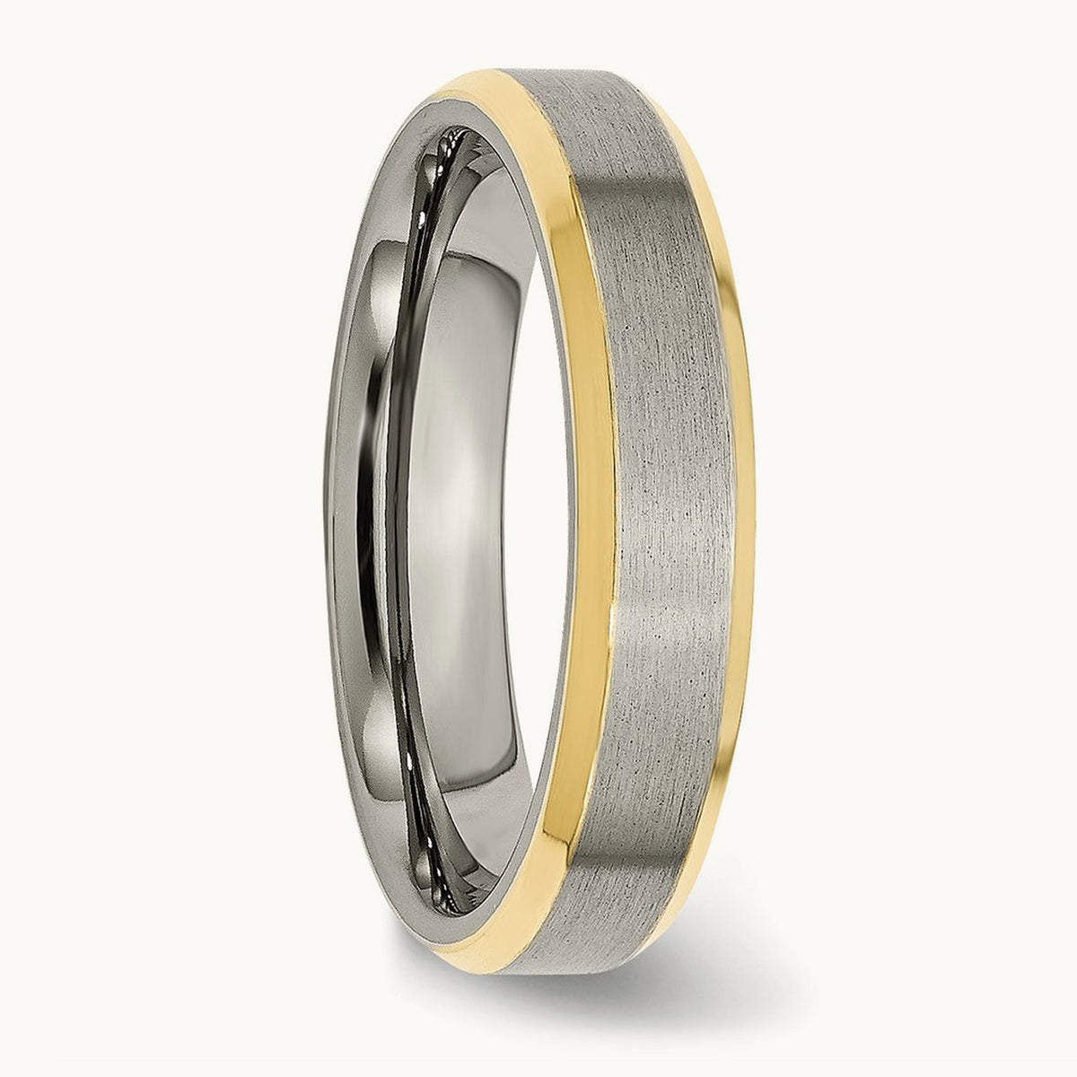 Brushed Yellow IP-plated Beveled Edge Band — photo set