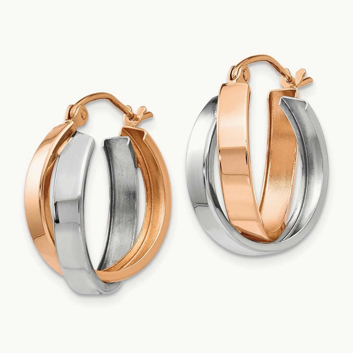 Polished Oval Hoop Earrings, 14K Rose with White Gold