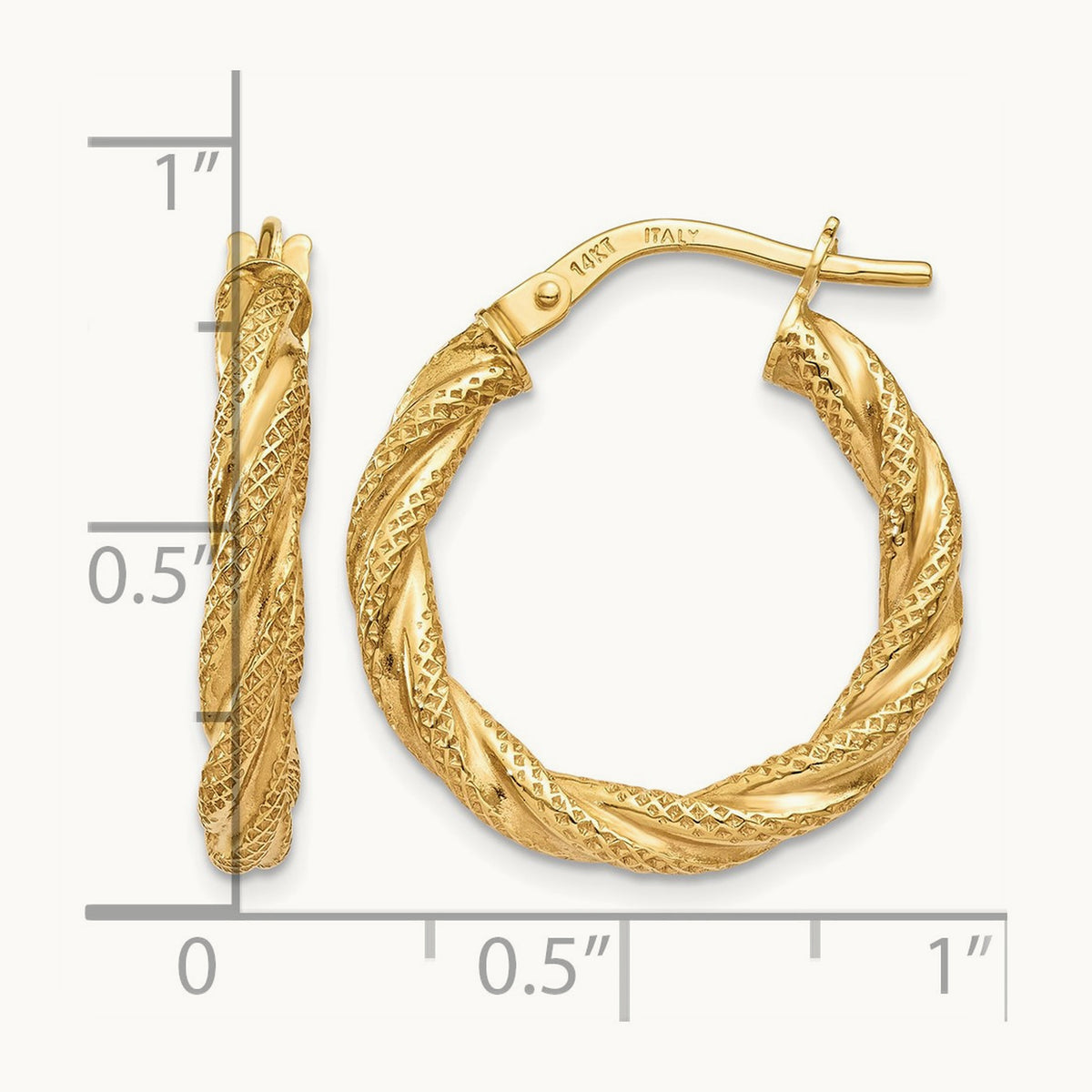 Twisted Textured Hoop Earrings — 14K Yellow Gold, 20mm