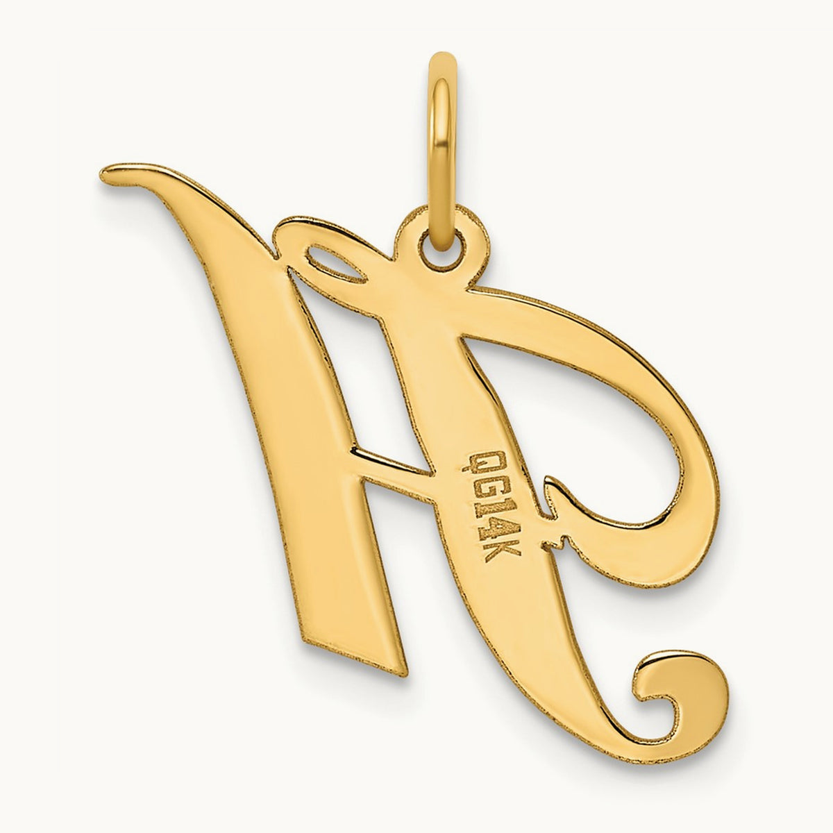Medium Fancy Script Initial Charm — 14K Yellow Gold, H